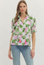 Load image into Gallery viewer, Green + Pink Floral Check Top
