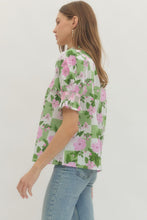 Load image into Gallery viewer, Green + Pink Floral Check Top
