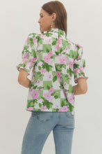 Load image into Gallery viewer, Green + Pink Floral Check Top
