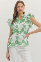 Load image into Gallery viewer, Entro Green Eyelet Floral Top
