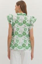 Load image into Gallery viewer, Entro Green Eyelet Floral Top
