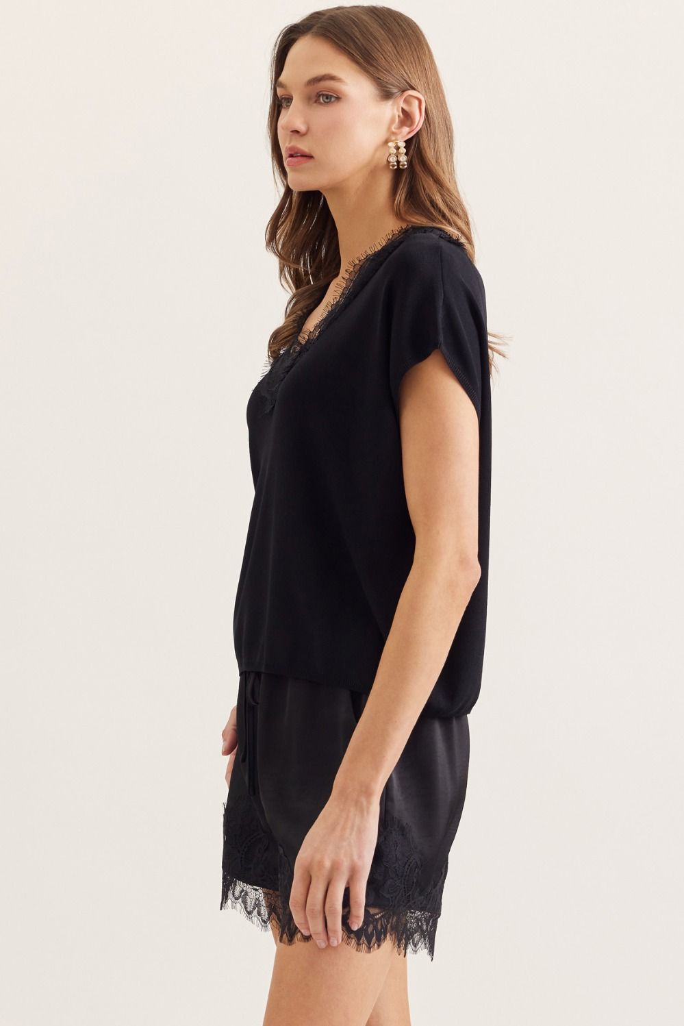 Entro Black Lace Trim V-Neck Top – Adorn Boutique MI