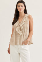 Load image into Gallery viewer, Entro Tan Stripe Ruffle Tank
