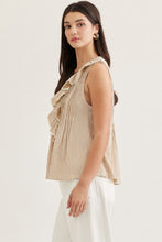 Load image into Gallery viewer, Entro Tan Stripe Ruffle Tank
