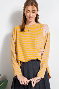 Mixed Mustard + Rose Striped Top