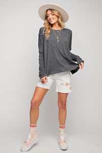 Grey Ruched Sleeve Top