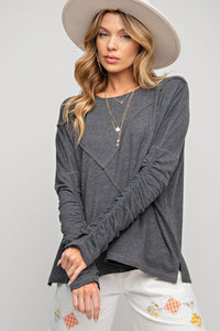 Grey Ruched Sleeve Top