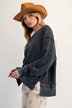 Load image into Gallery viewer, Black Washed Waffle Pullover
