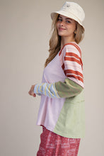 Load image into Gallery viewer, Easel Pink + Green Mixed Sleeve Top
