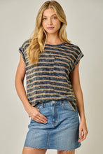 Load image into Gallery viewer, Mystree Midnight + Tan Striped Tee
