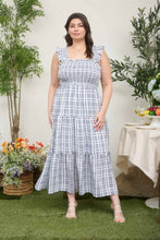 Load image into Gallery viewer, Navy Plaid Smocked Dress - Plus
