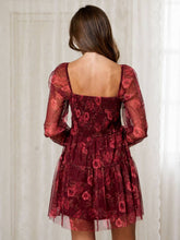 Load image into Gallery viewer, Burgundy Chiffon Floral Mini Dress
