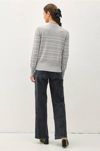 Grey Stripe Mock Neck Sweater