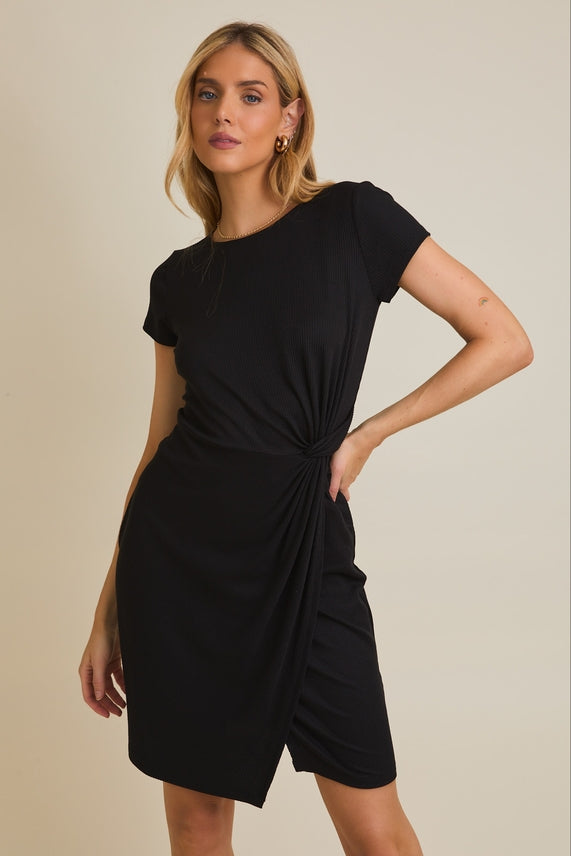 Black Twist Front Mini Dress