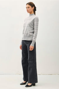 Grey Stripe Mock Neck Sweater