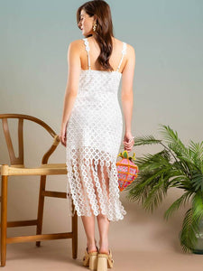 White Lace Fringe Dress