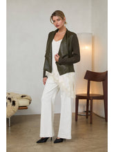 Load image into Gallery viewer, Olive Mixed Leather Drape Jacket
