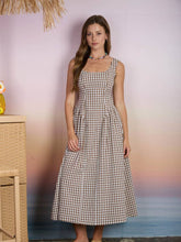 Load image into Gallery viewer, Brown Basque Waist Gingham Dress
