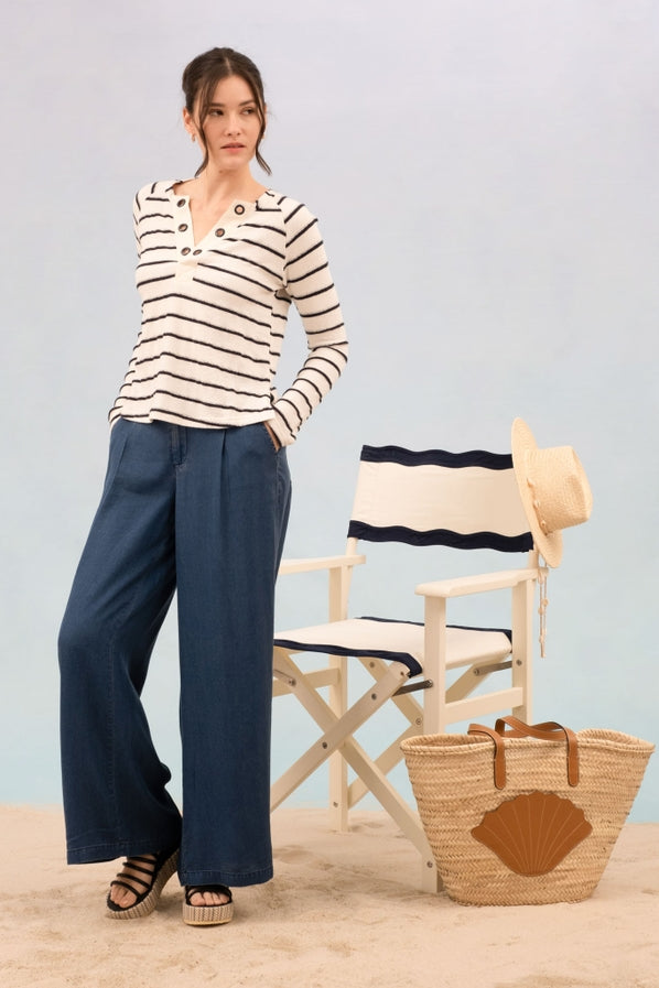 Navy Stripe Eyelet Top