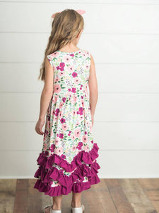 Plum Floral Ruffle Dress  - Kids