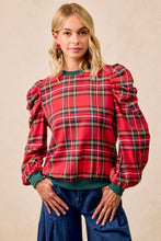 Load image into Gallery viewer, BiBi Red Plaid Puff Sleeve Pullover
