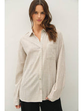 Load image into Gallery viewer, Khaki Hairline Stripe Button Down Shirt
