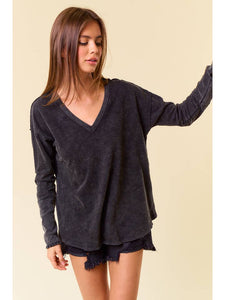 Black V-Neck Thumbhole Top