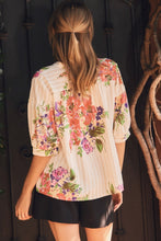 Load image into Gallery viewer, Taupe Stripe Floral Top - Plus
