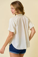 Load image into Gallery viewer, Doe + Rae Pale Yellow Bubble Sleeve Striped Top
