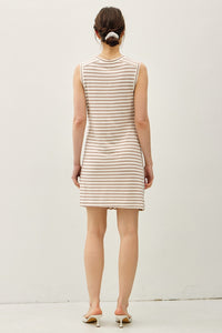 Taupe Linen Stripe Wrap Dress