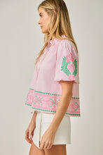 Load image into Gallery viewer, Mystree Pink + Green Embroidered Top
