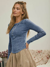 Load image into Gallery viewer, Vintage Blue Washed Henley Top
