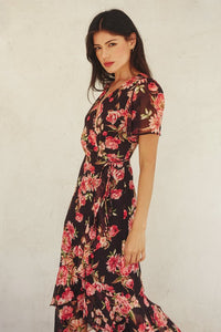 Black + Rose Wrap Dress