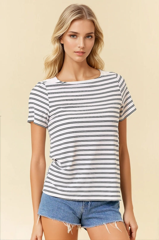 B+W Boatneck Striped Tee