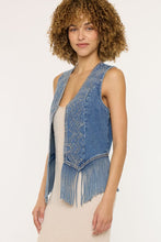 Load image into Gallery viewer, Denim Studded Fringe Vest
