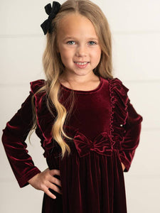 Burgundy Velvet Dress - Kids