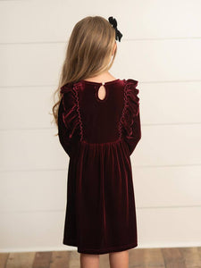 Burgundy Velvet Dress - Kids