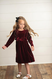 Burgundy Velvet Dress - Kids