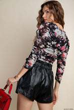 Load image into Gallery viewer, Black Ruched Floral Chiffon Top
