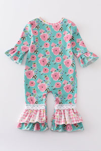 Mint + Pink Floral Baby Romper