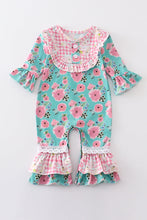 Load image into Gallery viewer, Mint + Pink Floral Baby Romper
