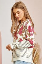 Rose Floral Stripe Sweater