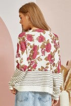 Rose Floral Stripe Sweater