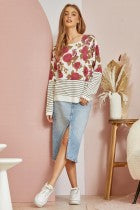 Load image into Gallery viewer, Rose Floral Stripe Sweater
