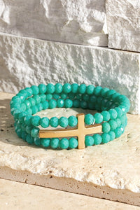 Teal 3-Strand Cross Bracelet