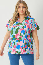 Load image into Gallery viewer, Green, Blue + Pink Floral Top - Plus
