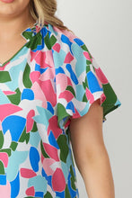 Load image into Gallery viewer, Green, Blue + Pink Floral Top - Plus
